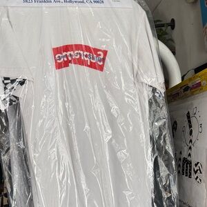 Supreme. CDG White Tee with Red Box Logo